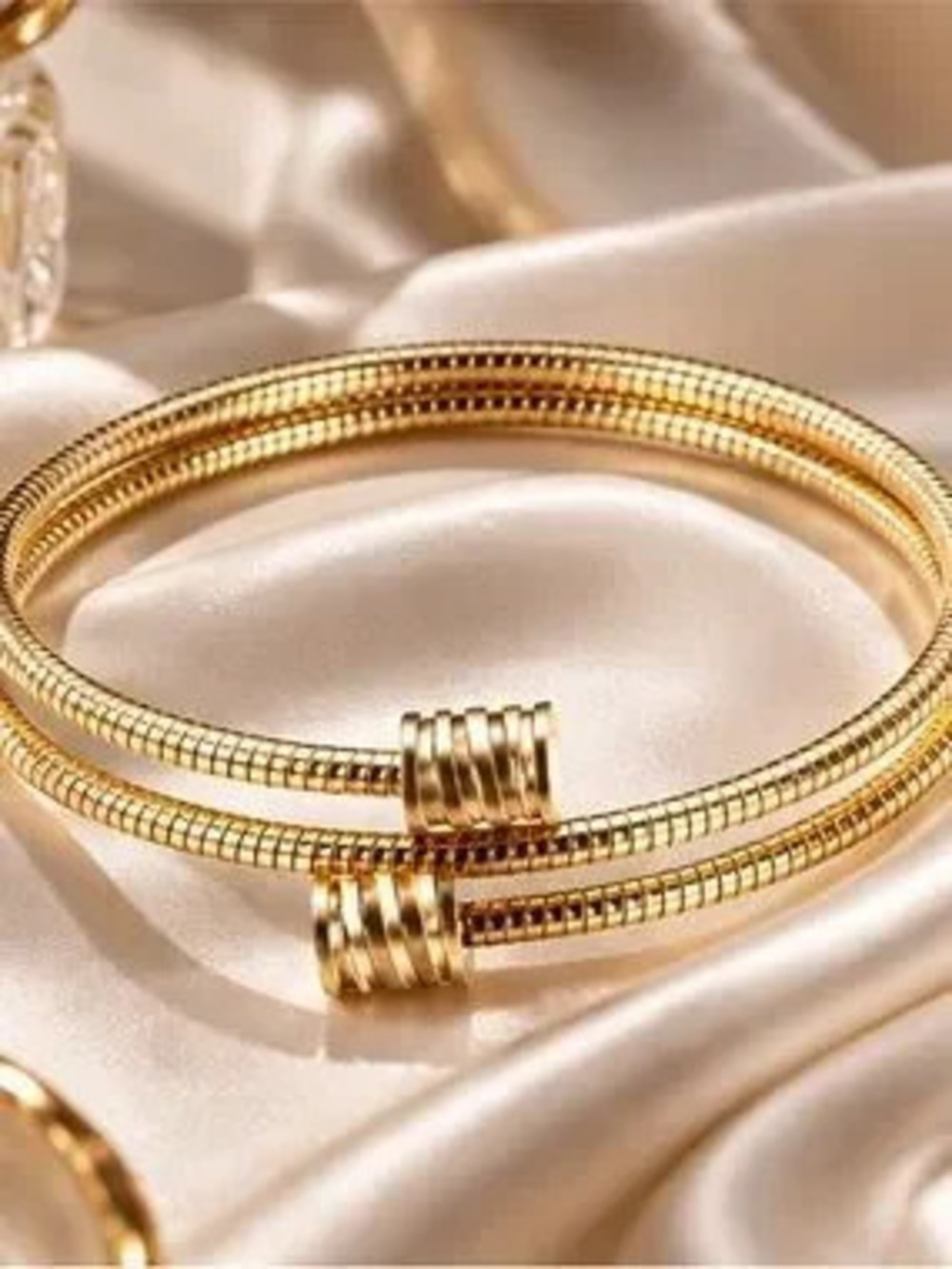 Golden Sculptural Coil Cuff Bracelet Modern Minimalist Luxe Jewelry